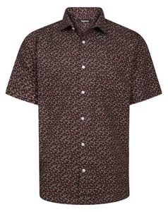 Bigdude Mosaic Print Short Sleeve Poplin Shirt Dark Maroon